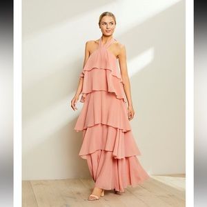 Crinkled Chiffon Halter Neck Sleeveless Maxi Dress Ballet pink